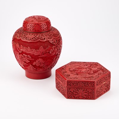 Lot 648 - A CHINESE CINNABAR LAQUER GINGER JAR AND A COVERED BOX