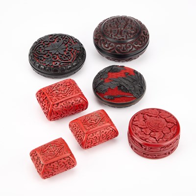 Lot 495 - SEVEN CHINESE CINNABAR LAQUER BOXES