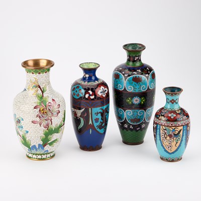 Lot 643 - FOUR CLOISONNÉ ENAMEL VASES