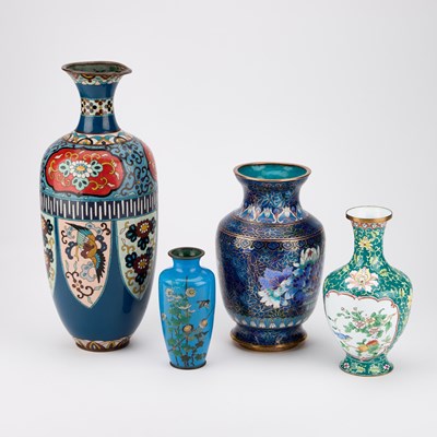 Lot 646 - FOUR CLOISONNÉ ENAMEL VASES