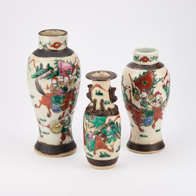 Lot 640 - THREE CHINESE CRACKLE WARE VASES