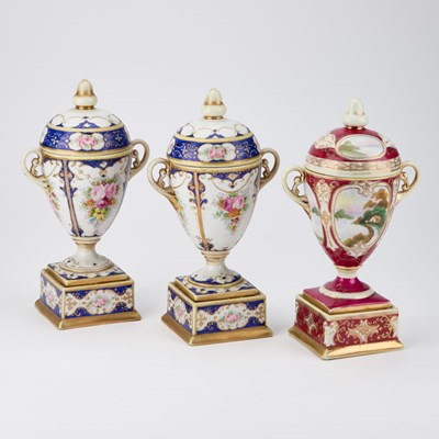 Lot 641 - THREE NORITAKE VASES AND COVERS