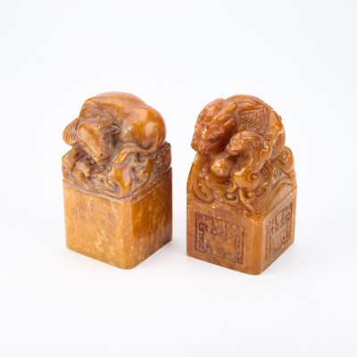 Lot 549 - TWO CHINESE SHOUSHAN STONE TABLE SEALS