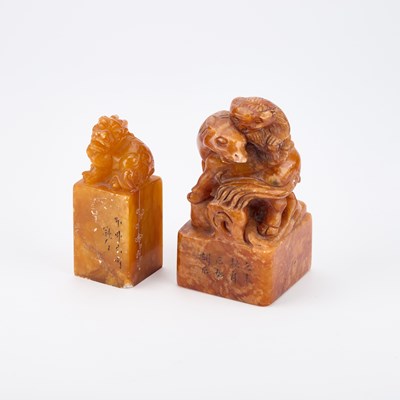 Lot 560 - TWO CHINESE SHOUSHAN STONE TABLE SEALS