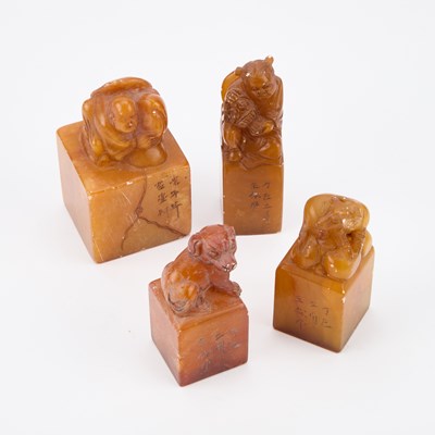 Lot 569 - FOUR CHINESE SHOUSHAN STONE SEALS