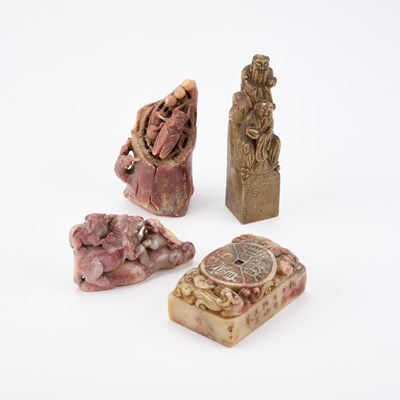 Lot 561 - FOUR CHINESE SHOUSHAN STONE CARVINGS