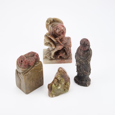 Lot 590 - FOUR CHINESE SHOUSHAN STONE CARVINGS