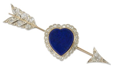 Lot 1537 - A LAPIS LAZULI AND DIAMOND BROOCH