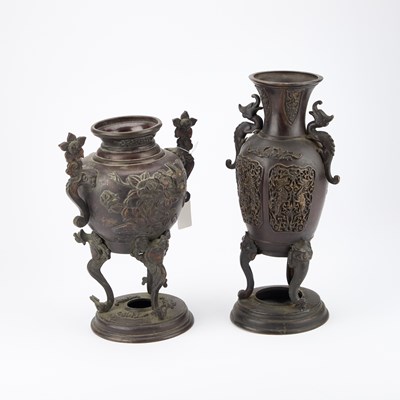 Lot 672 - TWO JAPANESE BRONZE VASES