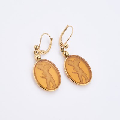 Lot 769 - A PAIR OF LALIQUE GOLD-MOUNTED EARRINGS