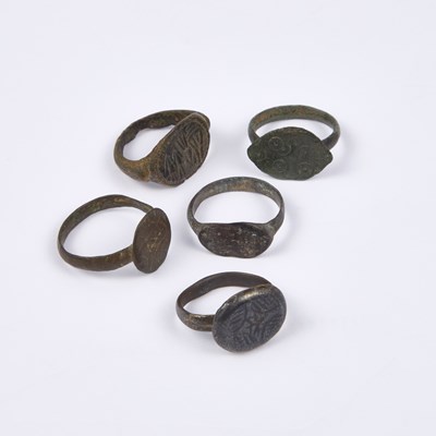 Lot 806 - FIVE ANCIENT BRONZE RINGS