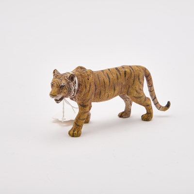 Lot 911 - A COLD-PAINTED BRONZE OF A TIGER