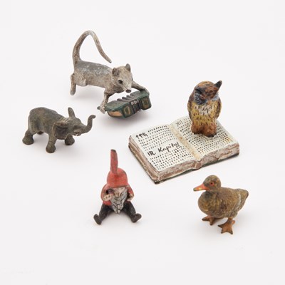 Lot 905 - FIVE WHIMSICAL COLD-PAINTED BRONZES