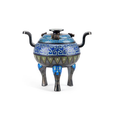 Lot 193 - A RARE CHINESE SILVER AND ENAMEL TRIPOD CENSER