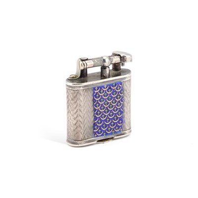 Lot 368 - A GEORGE V SILVER AND ENAMEL LIGHTER