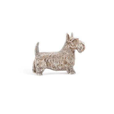 Lot 300 - AN ELIZABETH II CAST SILVER MODEL OF A SCOTTISH TERRIER