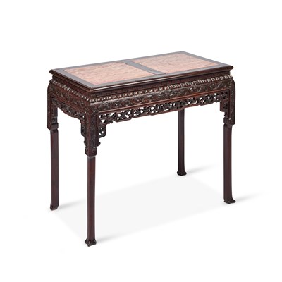 Lot 730 - A CHINESE MARBLE-INSET HARDWOOD SIDE TABLE, LATE 19TH /EARLY 20TH CENTURY