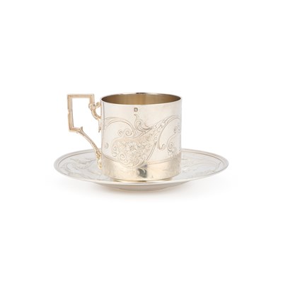 Lot 259 - A FRENCH SILVER CUP AND SAUCER