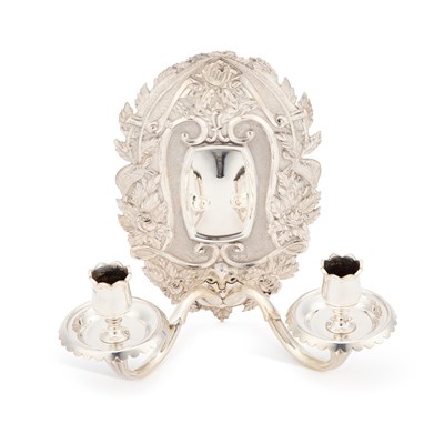 Lot 298 - A 17TH CENTURY STYLE SILVER WALL SCONCE