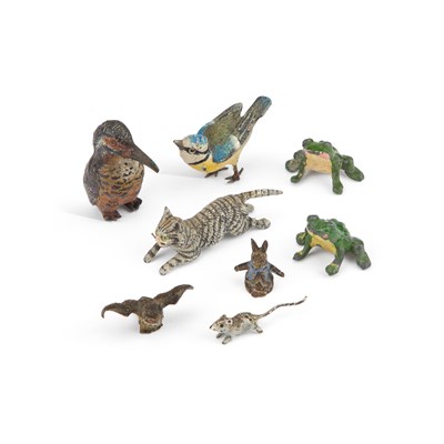 Lot 364 - A GROUP OF EIGHT COLD-PAINTED BRONZE AND LEAD ANIMAL MODELS