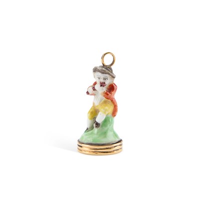 Lot 53 - A FINE CHELSEA PORCELAIN SEAL OF A FLUTIST, CIRCA 1755