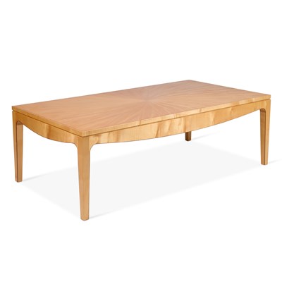 Lot 782 - DAVID LINLEY: A SYCAMORE AND WOOD VENEERS 4-FOOT COFFEE TABLE, CIRCA 1990S