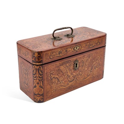 Lot 804 - AN INLAID WALNUT TEA CADDY, IN THE MANNER OF THOMAS HACHE