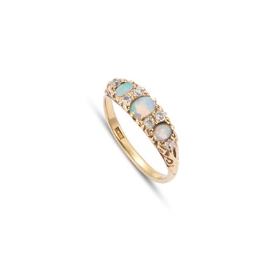 Lot 612 - AN 18 CARAT GOLD OPAL AND DIAMOND RING