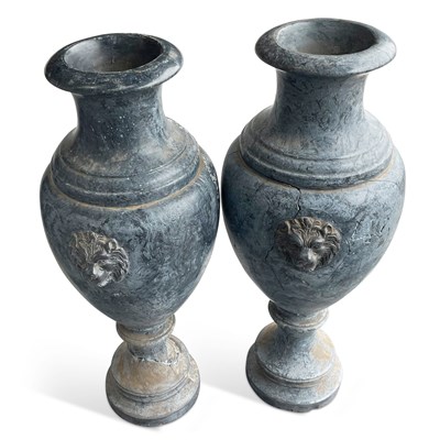 Lot 620 - A LARGE PAIR OF SCAGLIOLA URNS