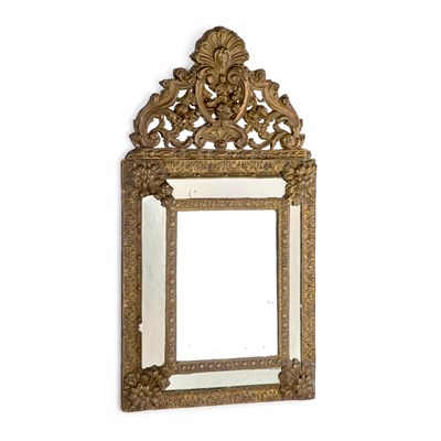 Lot 794 - A LATE 19TH CENTURY BRASS-MOUNTED MIRROR IN FLEMISH BAROQUE STYLE