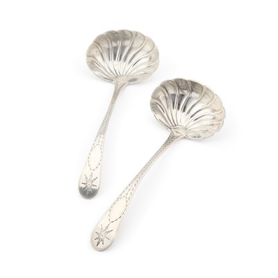 Lot 285 - A PAIR OF GEORGE III IRISH SILVER SAUCE LADLES