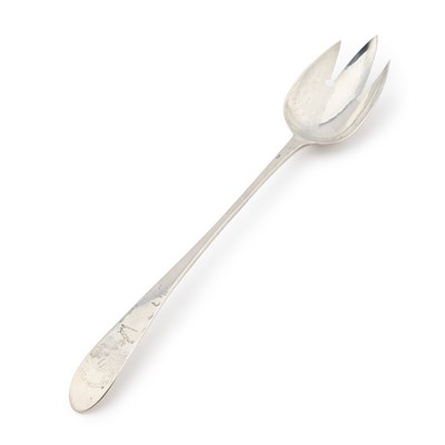 Lot 284 - A GEORGE III IRISH SILVER RUNCIBLE SPOON/SPORK