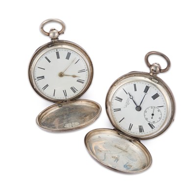 Lot 584 - TWO SILVER FULL HUNTER POCKET WATCHES