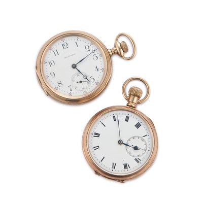 Lot 570 - TWO GOLD-PLATED OPEN-FACE POCKET WATCHES