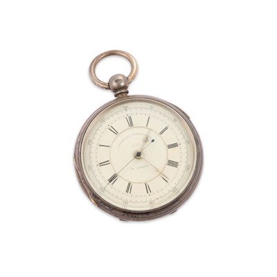 Lot 569 - A SILVER OPEN-FACE CHRONOGRAPH POCKET WATCH