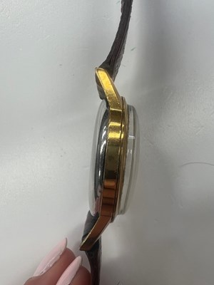 Lot 554 - A GENT'S GOLD-PLATED LEMANIA CHRONOGRAPH STRAP WATCH