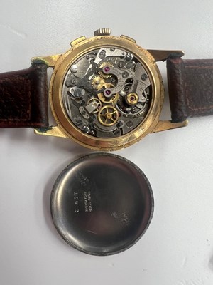 Lot 554 - A GENT'S GOLD-PLATED LEMANIA CHRONOGRAPH STRAP WATCH