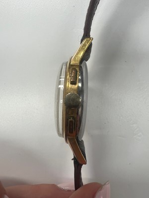 Lot 554 - A GENT'S GOLD-PLATED LEMANIA CHRONOGRAPH STRAP WATCH