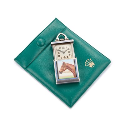 Lot 517 - A SILVER AND ENAMEL ROLEX DESK/PURSE WATCH