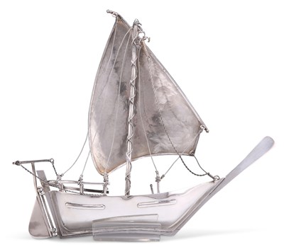 Lot 1081 - A FOREIGN SILVER MODEL OF A BOAT