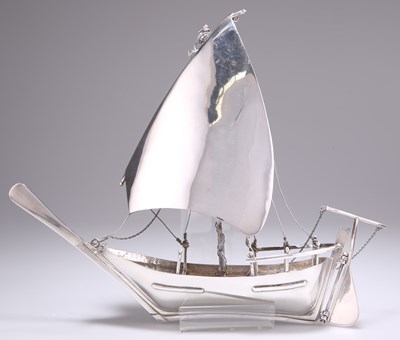 Lot 1081 - A FOREIGN SILVER MODEL OF A BOAT