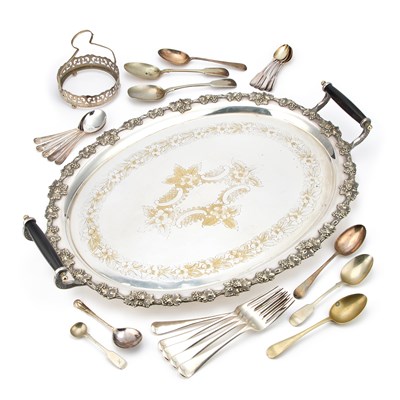 Lot A LARGE SILVER-PLATED TWO-HANDLED TRAY