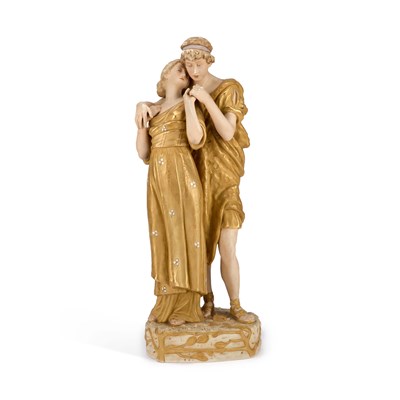 Lot 98 - A LARGE ROYAL DUX FIGURE GROUP OF TWO CLASSICAL LOVERS BY ALOIS HAMPEL