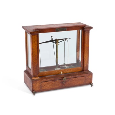 Lot 347 - MAHOGANY CASED CHEMICAL BALANCE SCALES BY JAMES HEAL, HALIFAX