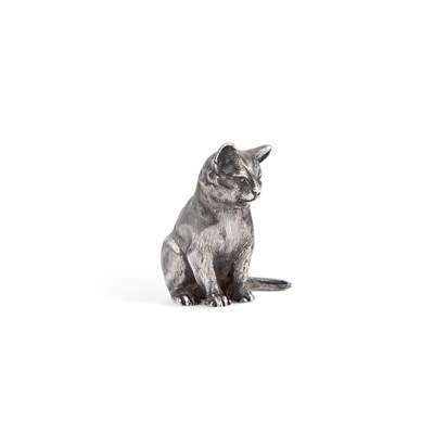 Lot 222 - AN ELIZABETH II CAST SILVER MODEL OF A CAT