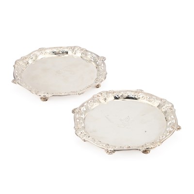 Lot 404 - A PAIR OF GEORGE II SILVER SALVERS