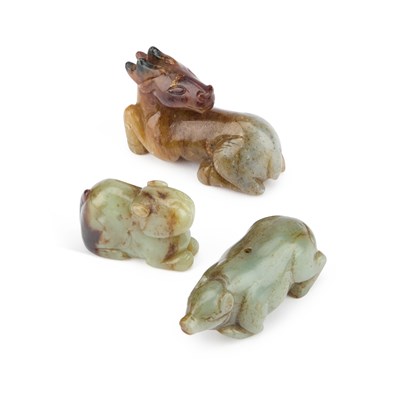 Lot 101 - THREE CHINESE JADE ZOOMORPHIC CARVINGS