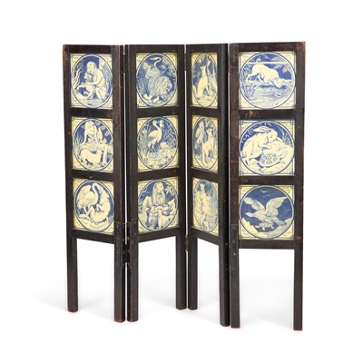 Lot 49 - JOHN MOYR SMITH FOR MINTON,  A SET OF TWELVE 'AESOP'S FABLES' TILES MOUNTED INTO A SCREEN