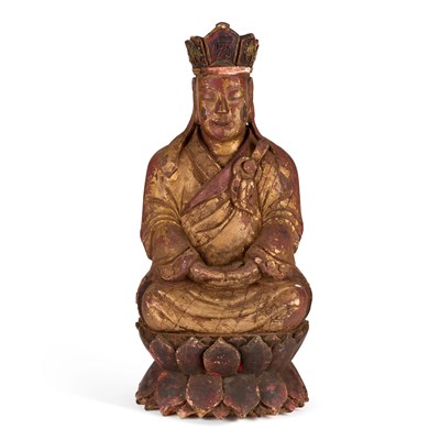 Lot 144 - A LARGE CARVED GILTWOOD FIGURE OF BUDDHA