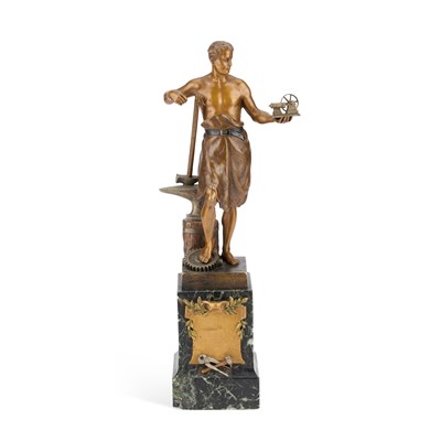 Lot 569 - FRANZ XAVIER BERGMAN (AUSTRIAN, 1861-1936), A BRONZE FIGURE OF INDUSTRY